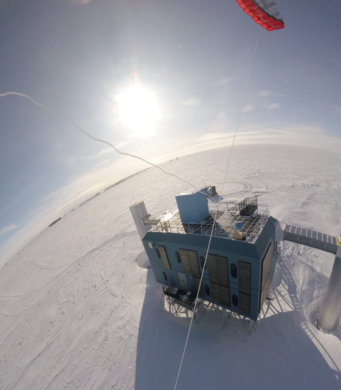 Aerial photo of the IceCube Lab on sunny day.