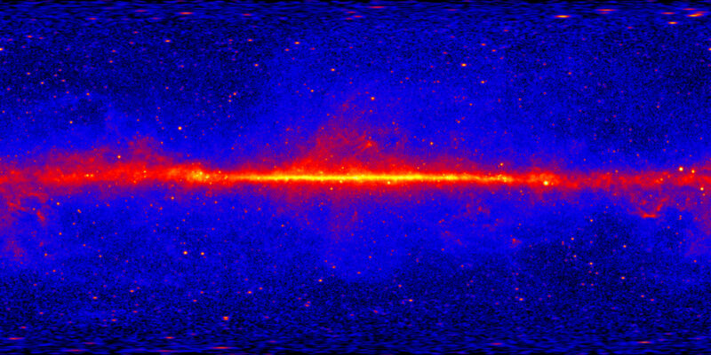 A projection of the gamma-ray sky as seen by the Fermi Large Area Telescope.